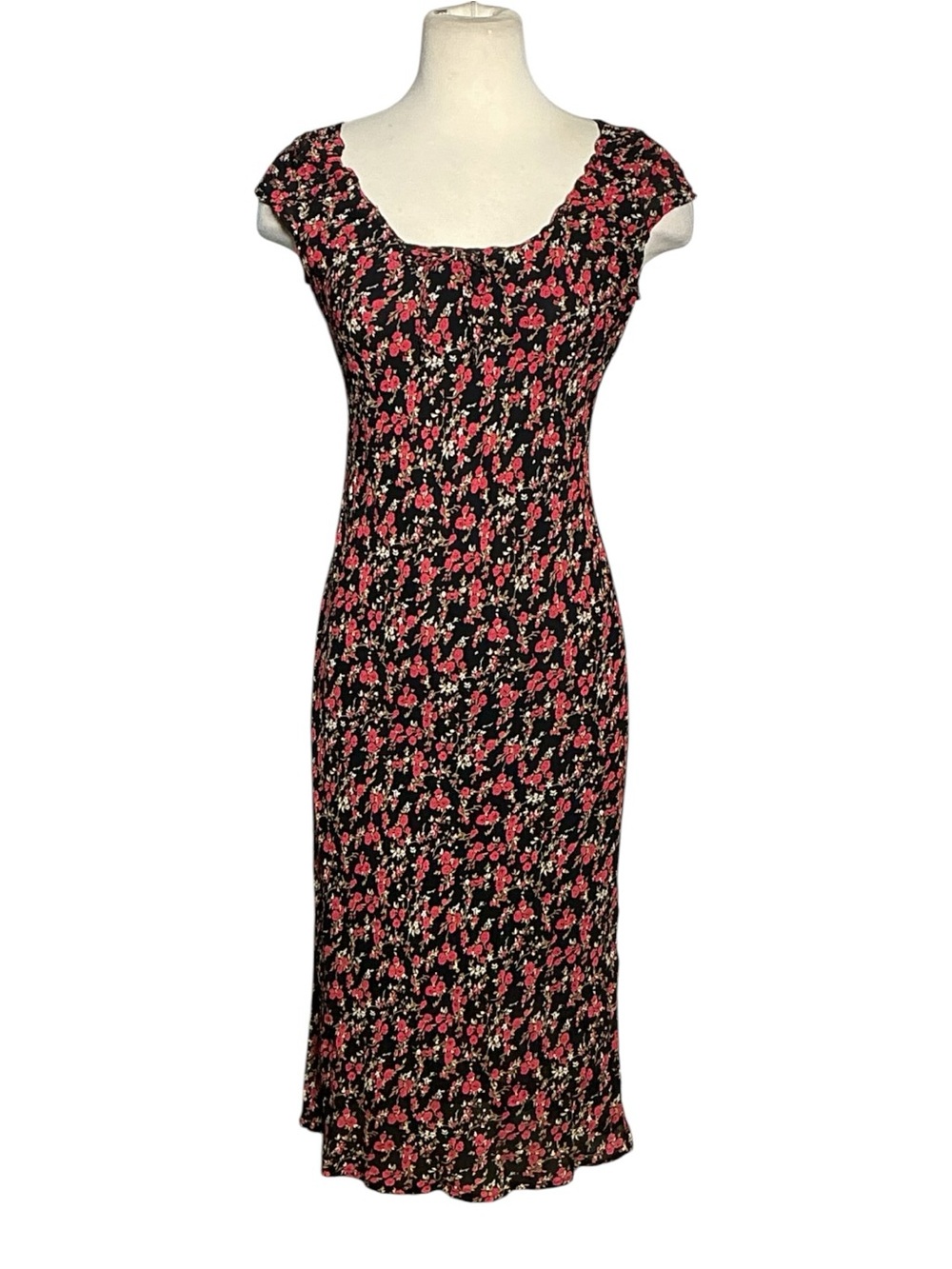 Vintage Y2K MultiBlu Rose Print Milkmaid Midi Dress